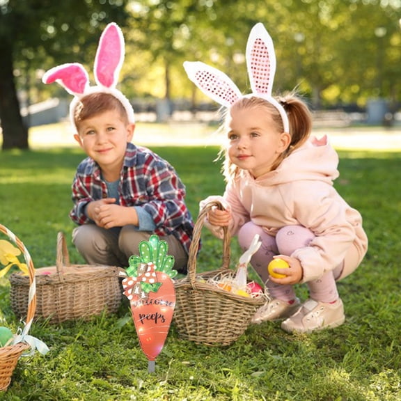 HBBKVI Lighted Easter Patio Inserts Decorative Acrylic LED , Outdoor Patio Decorations with Lights, Artificial Pre-Lit Easter Decorative LED Lights