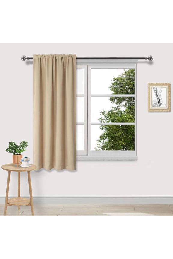 Luxury Silk Blackout Curtains 38" × 45", Rod Pocket Noise Reduction Curtains for Bedroom Living Room, Thermal Insulated Curtain Panels Beige