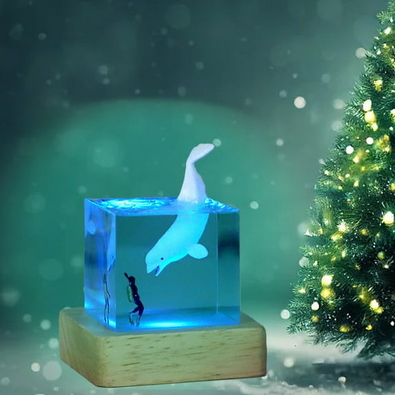 HBBKVI Marine Resin Ornament, Colorful Glowing Mini Ornament Decoration with USB Stand, Cool Gift for Family, Suitable for Home Office Bedroom Relaxing Decoration Room Decor Desk Decor