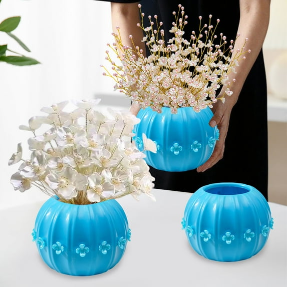 HBBKVI Originality Plastic Flower Pot Imitation Pumpkin Shape Decoration Vase Festive Dress Material Two Halves Splicing Halloween Decor