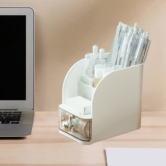 HBBKVI Pen Holder with Drawer, Desk Organizer for Home Office Table, Stationery Holder Makeup Brush Holder