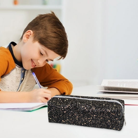 HBBKVI Pencil Case with Zipper, Glitter Pencil Bag for Office College, Multi-Purpose Stationery Pen Bag Black