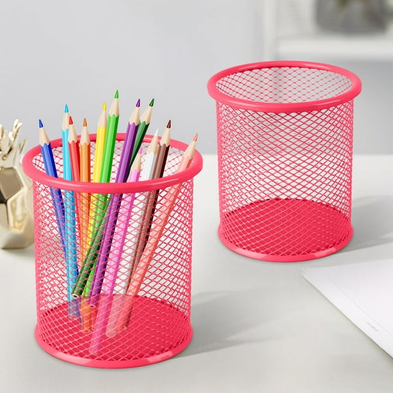 HBBKVI Pencil Holder, Round Metal Mesh Pen Holder for Home Office, Desk Organizer Makeup Brush Holder