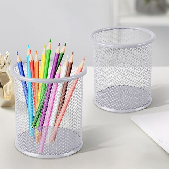 HBBKVI Pencil Holder, Round Metal Mesh Pen Holder for Home Office, Desk Organizer Makeup Brush Holder