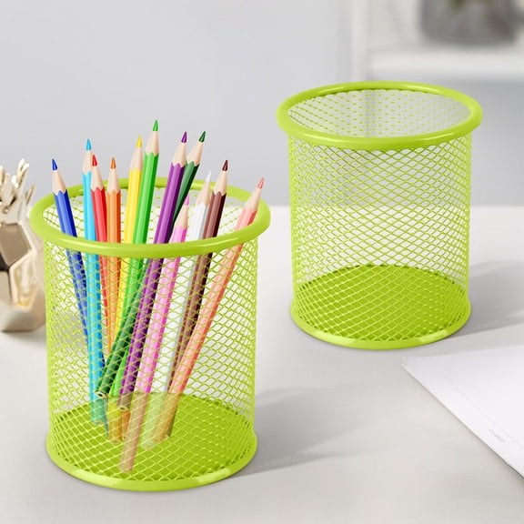 HBBKVI Pencil Holder, Round Metal Mesh Pen Holder for Home Office, Desk Organizer Makeup Brush Holder