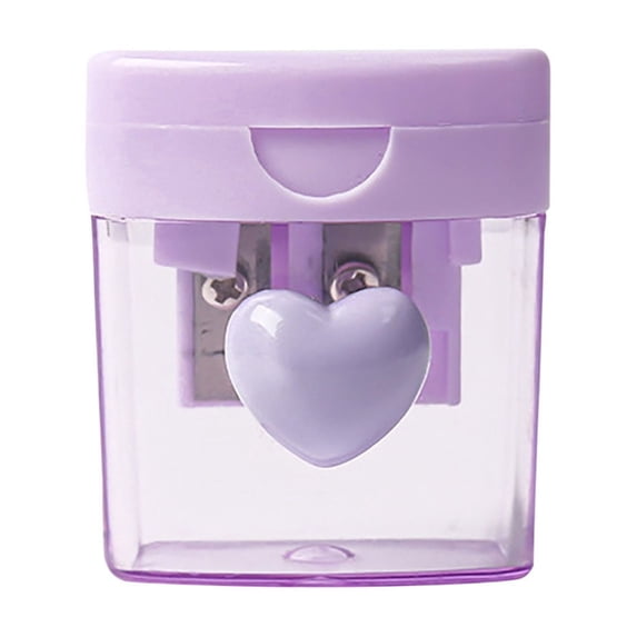 HBBKVI Pencil Sharpener, Sharpener Four-color Heart-shaped Rotating 2-Hole Pencil Sharpener with Transparent Tape Cover Pencil Sharpener