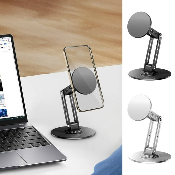 HBBKVI Phone Holder 3 - Foldable Metal Magnetic Mobile Phone Stand for Desk - Rotatable Multifunctional Stand for Live Streaming TV - Watching Phones Tablets