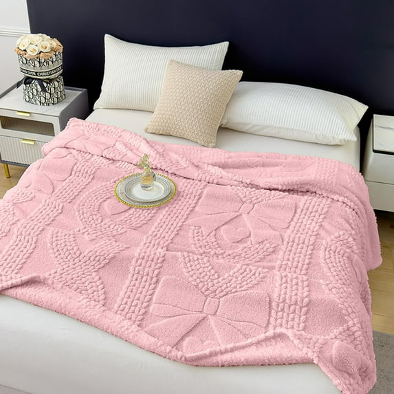 HBBKVI Pink Throw Blanket 39"x28", Double Layer Raschel, Soft Thick and Warm, for Couch Sofa Bed, Cozy Striped Design