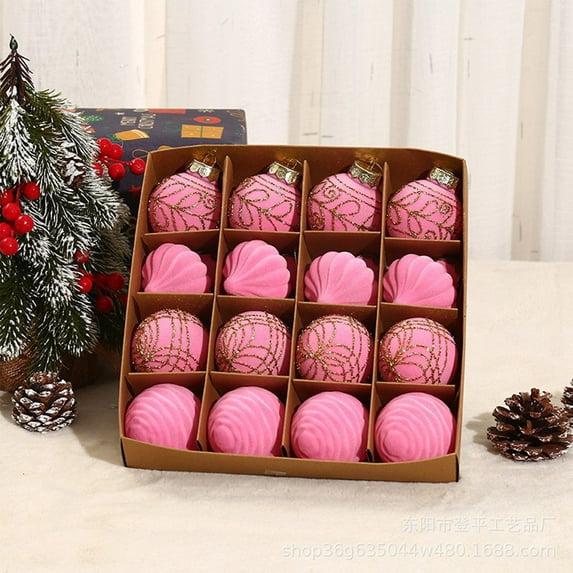 HBBKVI Pink Velvet Christmas Tree Ornaments, 16Pcs Xmas Trees Decorations Balls, 60mm