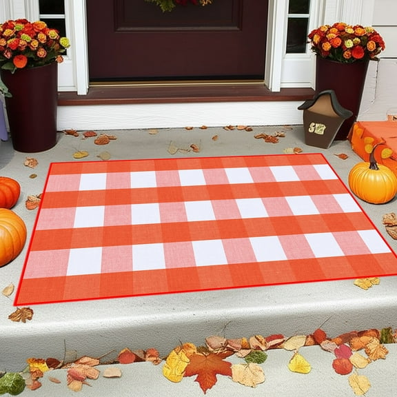 HBBKVI Plaid Door Mat 16" x 24", Orange Outdoor Mat for Front Door Farmhouses Entryway Patio, Christmas Welcome Mat Hand-Woven Layered Check Doormats