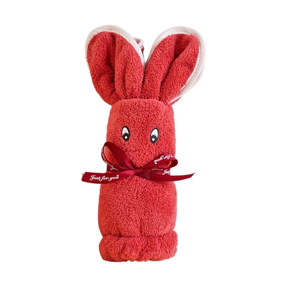 HBBKVI Red Bath Towel, High Density Velvet with Cute Bunny Design, Ultra Soft and Highly Absorbent, 13.8x29.5 Inch, for Bathroom, Travel, Wedding Companion Gift
