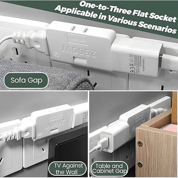 HBBKVI Rotatable Socket Converter Socket Converter 3 Way Rotatable Socket Converter 180 Slim Wireless Adapt 2 Prong Flat Wall Plug Safe for Home