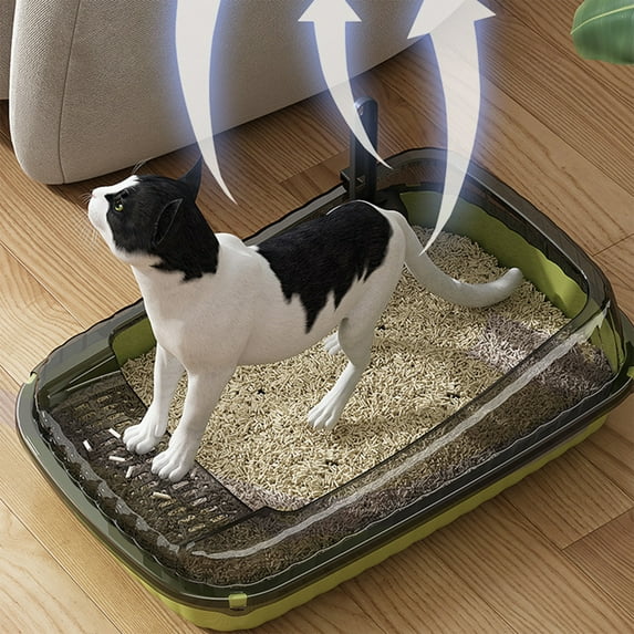 HBBKVI Semi Enclosed High Bar Litter Box with Splashs Proof Designs Provides Ample Space for Cats Includes Shovel for Kittens
