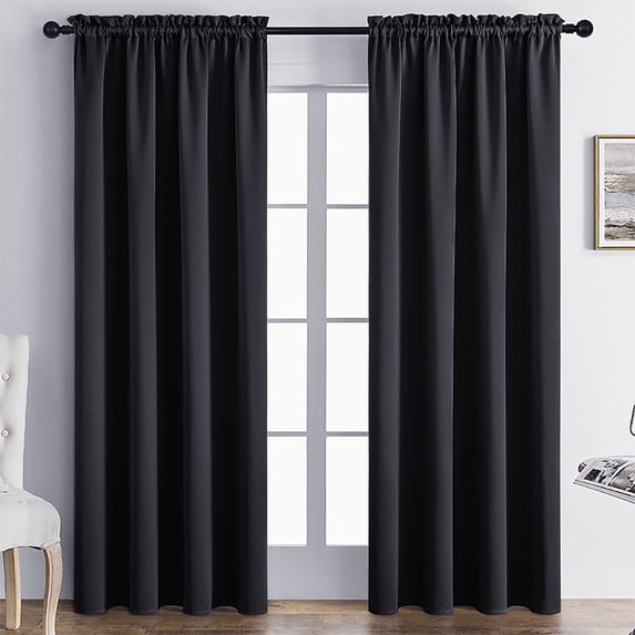 HBBKVI Set of 2 Rod Pocket Blackout Curtains 52" × 63", Noise Reduction Luxury Curtains for Window Living Room Bedroom, Blackout Thermal Insulated Curtain Panels Black