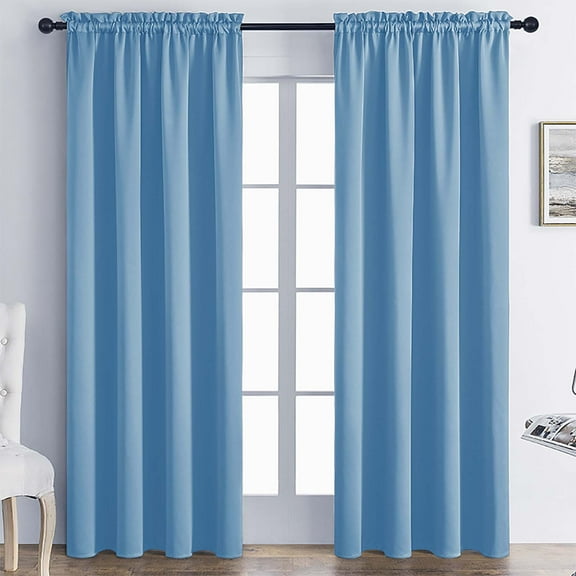 HBBKVI Set of 2 Rod Pocket Blackout Curtains 52" × 63", Noise Reduction Luxury Curtains for Window Living Room Bedroom, Blackout Thermal Insulated Curtain Panels Sky Blue