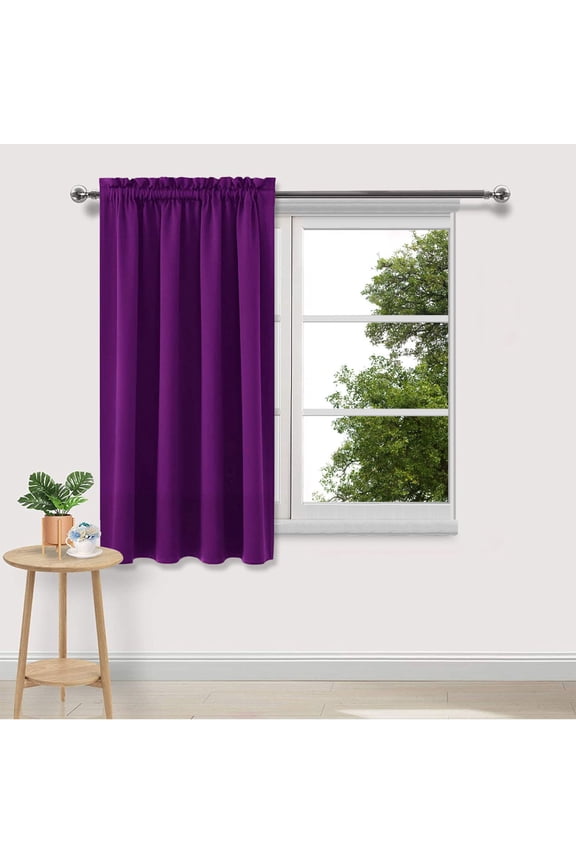 Set of 2 Silk Blackout Curtains 38" × 45", Rod Pocket Luxury Thermal Insulated Curtains for Bedroom Window, Noise Reduction Curtain Panels Purple