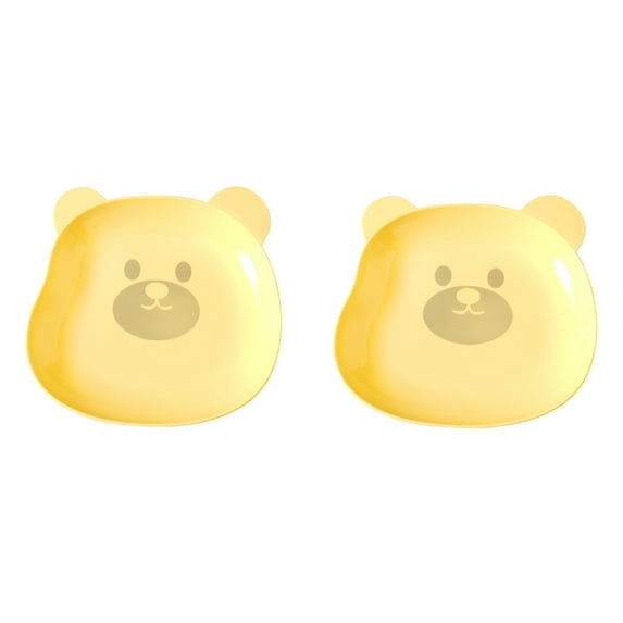 HBBKVI Set of 2 Cute Bear Shaped Plastic Plates, 5" × 6" Dessert Plates for Cake Salad Snack, Yellow