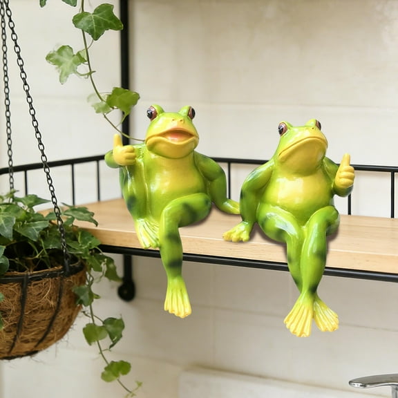 HBBKVI Set of 2 Resin Frog Garden Ornaments for Balcony Flower Pots and Desktop Decoration, Green Figurines 4.1x3.3x3in