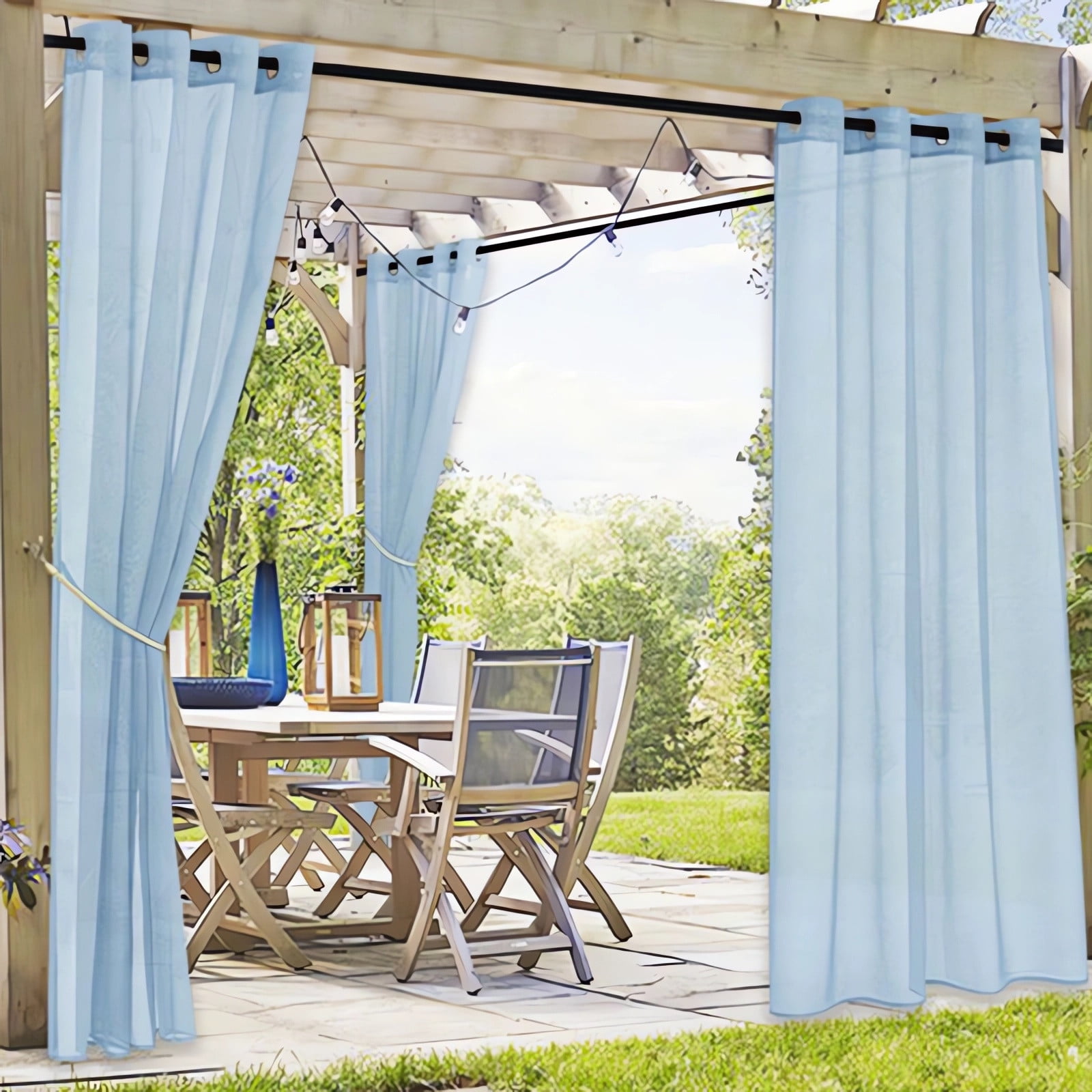 HBBKVI Set of 2 Sheer Curtains 52" × 84", Grommet Light Filtering Curtains for Living Room Wall Outdoor, Decorative Curtain Panels Light Blue