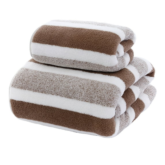 HBBKVI Set of 2 Stripe Towels - Bath Towels Hand Towels, Super Soft Towels for Bathroom Hotels, Quick Dry Highly Absorbent Towels Brown