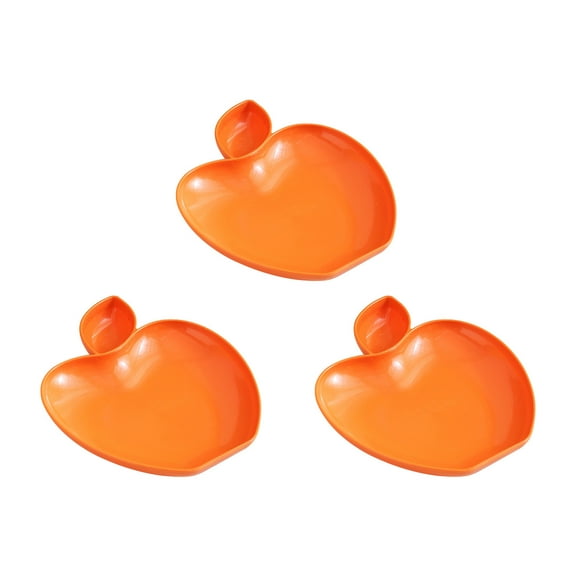 HBBKVI Set of 3 Apple Shaped Plates with Dipping Compartment, 7" × 9" Plastic Dessert Plates for Cake Salad, Orange