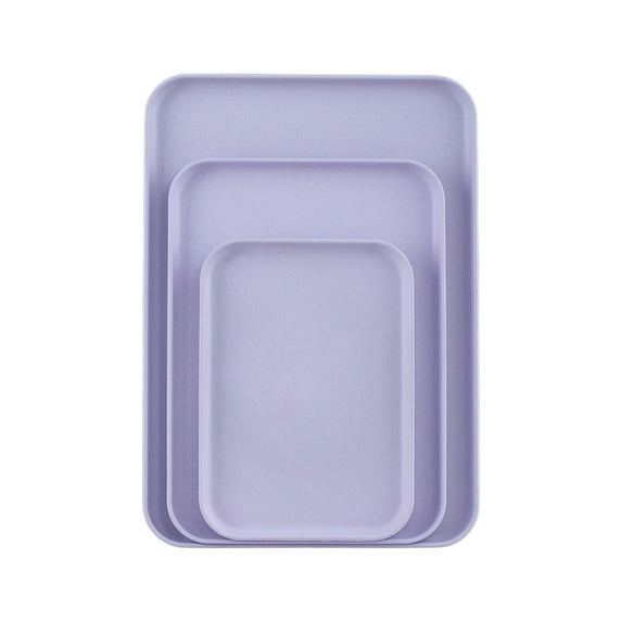 HBBKVI Set of 3 Plastic Plates, 3 Sizes Rectangular Dinner Plates, Purple