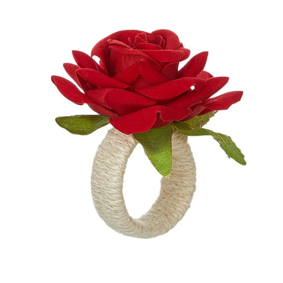 HBBKVI Set of 4 Fabric Rose Napkin Rings Western Style Simulation Napkin Clasp Desktop Decoration Rose Napkin Ring