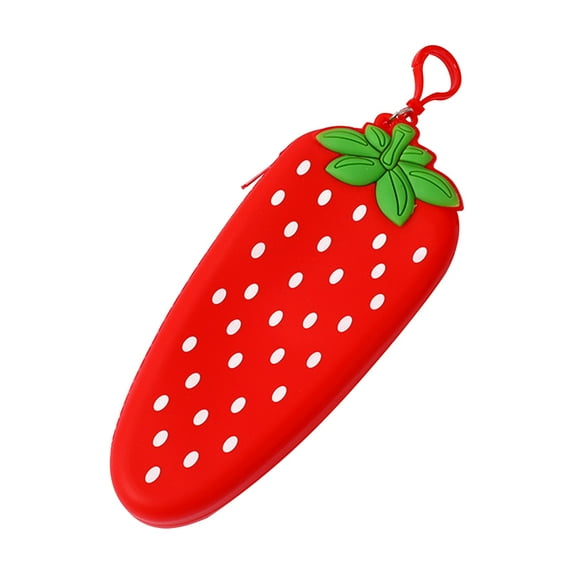HBBKVI Silica Gel Pencil Case, Strawberry Shaped Pencil Bag for Adults Office College, Multi-Purpose Stationery Pen Bag with Zipper