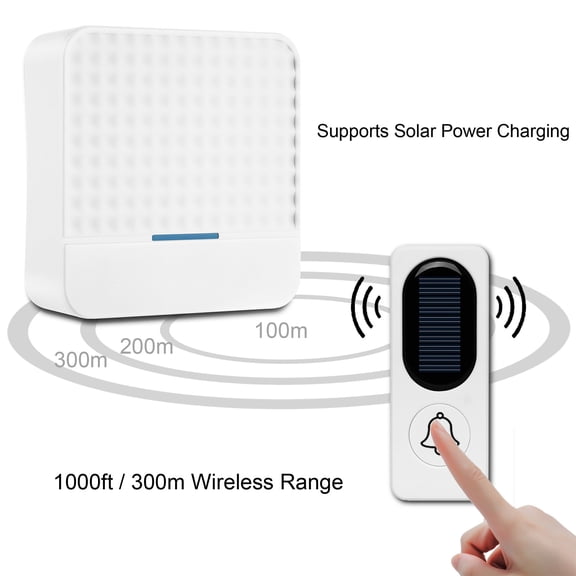 HBBKVI Smart Wireless Doorbell Kit with Solar Powered Button and Plug-In Chime for Household, 4-Volume