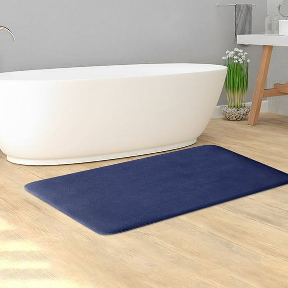 HBBKVI Soft Non-Slip Bathroom Rugs 20" × 47", Luxurious Non-Slip Solid Bath Mats for Bathroom Kitchen Floor, Absorbent Machine Washable Household Rugs Blue