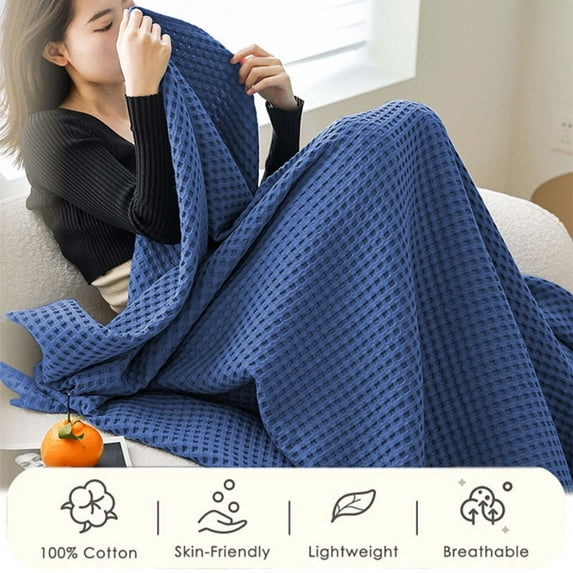 HBBKVI Soft Throw Blanket 43" × 59", Blue Throw Blanket for Couch Sofa, Cotton Knitted Soft Cozy Throws
