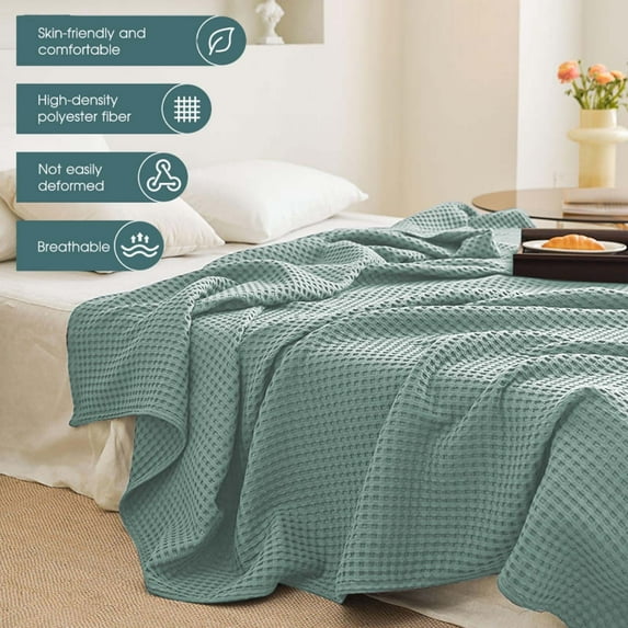 HBBKVI Soft Throw Blanket 43" × 59", Light Green Throw Blanket for Couch Sofa, Cotton Knitted Soft Cozy Throws