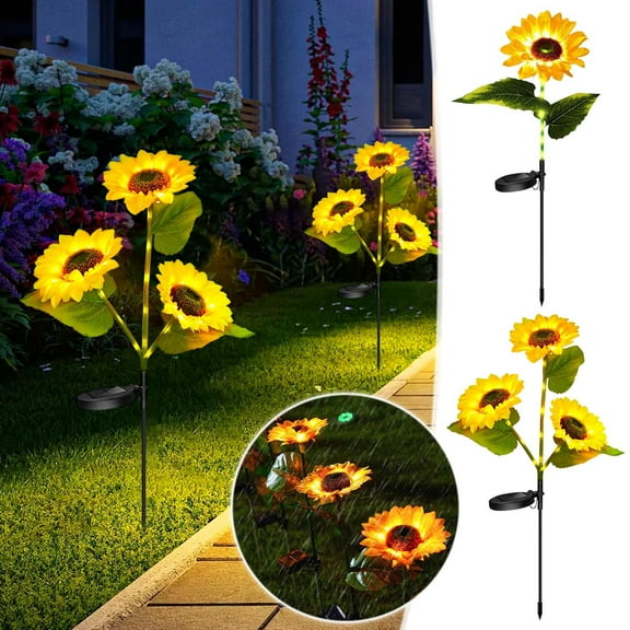 HBBKVI Solar-Powered Sunflower Garden Light Outdoor Patio Lawns Decorative Stake Light with Realistic Plant