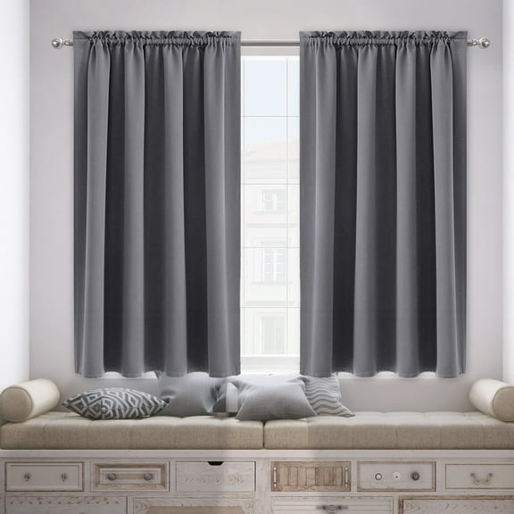 HBBKVI Rod Pocket Silk Blackout Curtains 38" × 72", Luxury Curtains for Living Room Bedroom, Noise Reduction Thermal Insulated Curtain Panels Gray