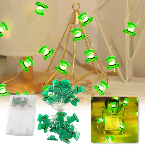 HBBKVI St. Patrick's Day Leprechaun Hat String Lights Battery Operated St. Patrick's Day Decorations Lights Leprechaun Hat Coin String Light Green Yellow Light Battery Operated