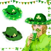 HBBKVI St Patricks Day Hat, St. Patrick's Day Velvet Border Illuminate Hat Leprechaun Dress Up Party Performance Props Green Hat Irish Shamrocks Holiday Accessories