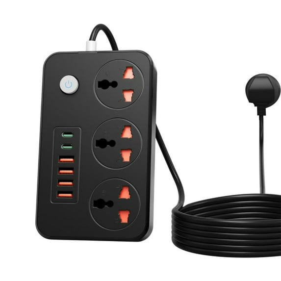 HBBKVI US Standard 2500W Power Strip Household Extension Board Socket with Control Buttons 3 Socket 4 USB Ports 2 Type-C Ports Plug Board