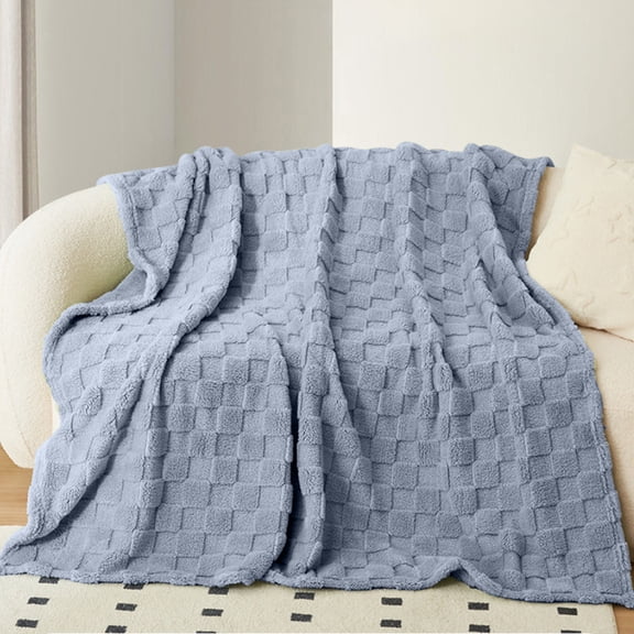 HBBKVI Waffle Fleece Throw Blanket 28" × 39", Blue Throw Blanket for Chair Couch Sofa, Soft Cozy Flannel Throws
