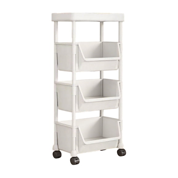 HBBKVI White 4 Tier Rolling Storage Cart Desk Storage Rack Mobile Floor Standing Dorm Desk Under-Table Cart Simples Small Bookcase with Wheels Multi Tiered Multifunctional Storage Rack