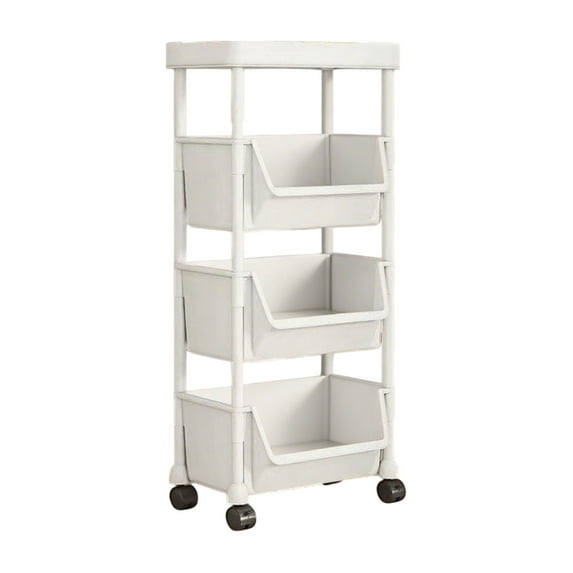 HBBKVI White 4 Tier Rolling Storage Cart Desk Storage Rack Mobile Floor Standing Dorm Desk Under-Table Cart Simples Small Bookcase with Wheels Multi Tiered Multifunctional Storage Rack
