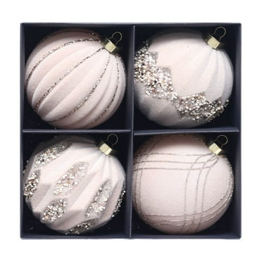 HBBKVI White Velvet Christmas Tree Ornaments, 4Pcs Xmas Trees Decorations Balls, 100mm