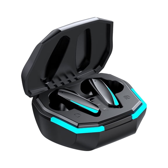 HBBKVI Wireless Bluetooth Earbuds 5.2 with Charging Case, Low Latency Gaming Headset for Esports, Noise Reduction, In-Ear Stereo HD Call, Sweatproof, Type-C, Black/Yellow, 2.4x2.1x1.2in