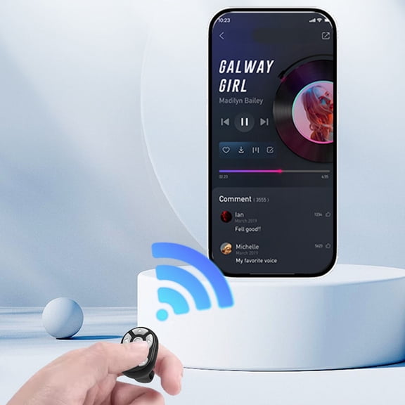 HBBKVI Wireless Bluetooth Remote Control for Selfie, Video & Ebook - Fingertip Ring Shape, 10m Range, Includes Volume & Page Turn Control, 1.2x0.7x1.2in