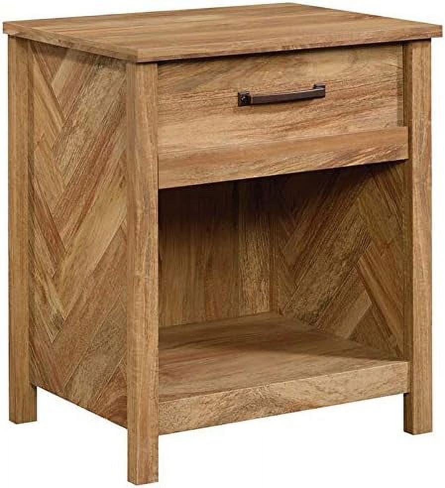 Sindoori Mango Engineered Wood Nightstand with Herringbone Pattern