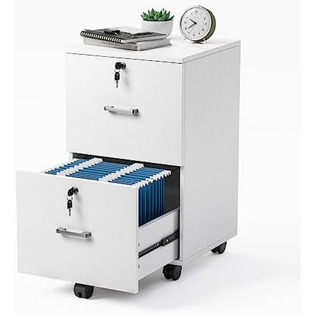 HBBOOMLIFE 2 Drawer File with Lock Wood Grain White File