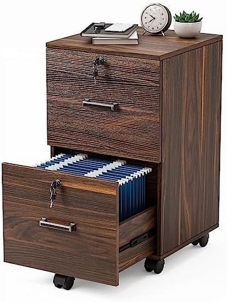 HBBOOMLIFE 2Drawer Small Rolling File with Lock Wood Filing
