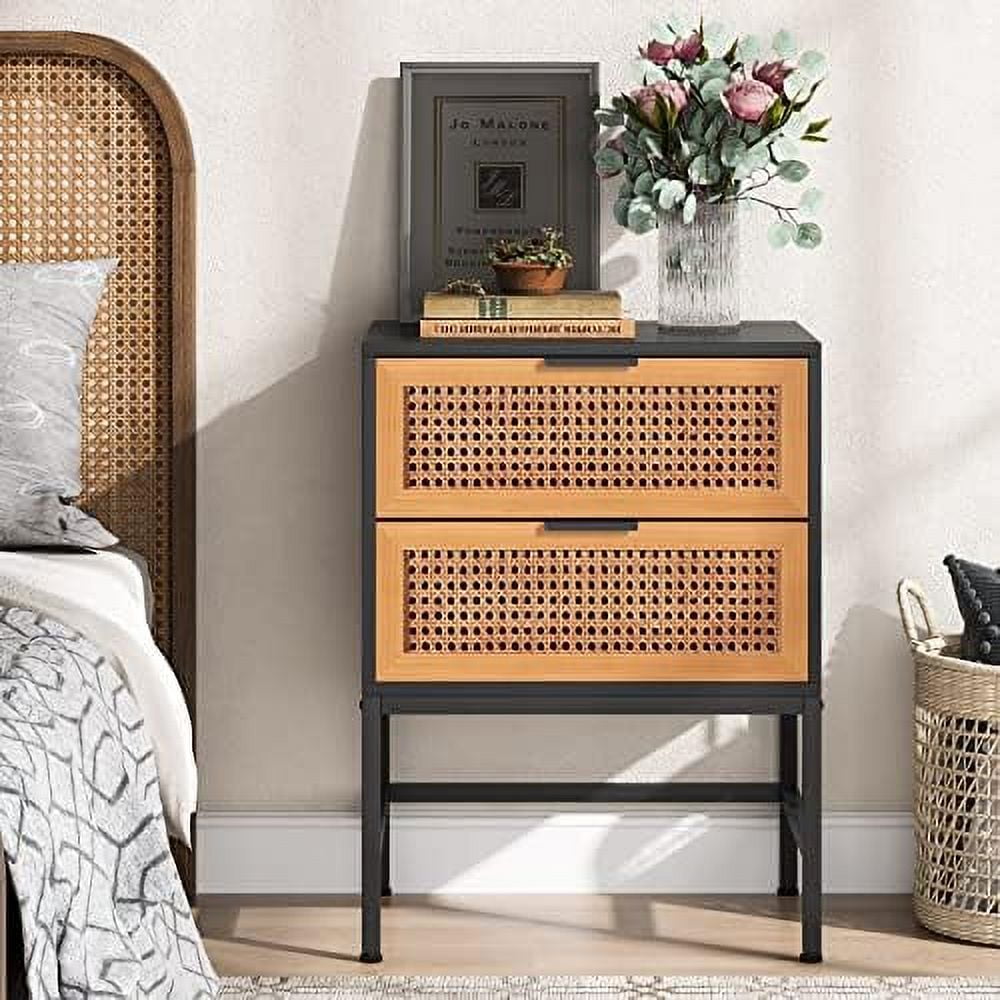 HBBOOMLIFE 2Drawers Nightstands Set of 2 Black Wood Night Stand MidCentury Bedside Table Retro