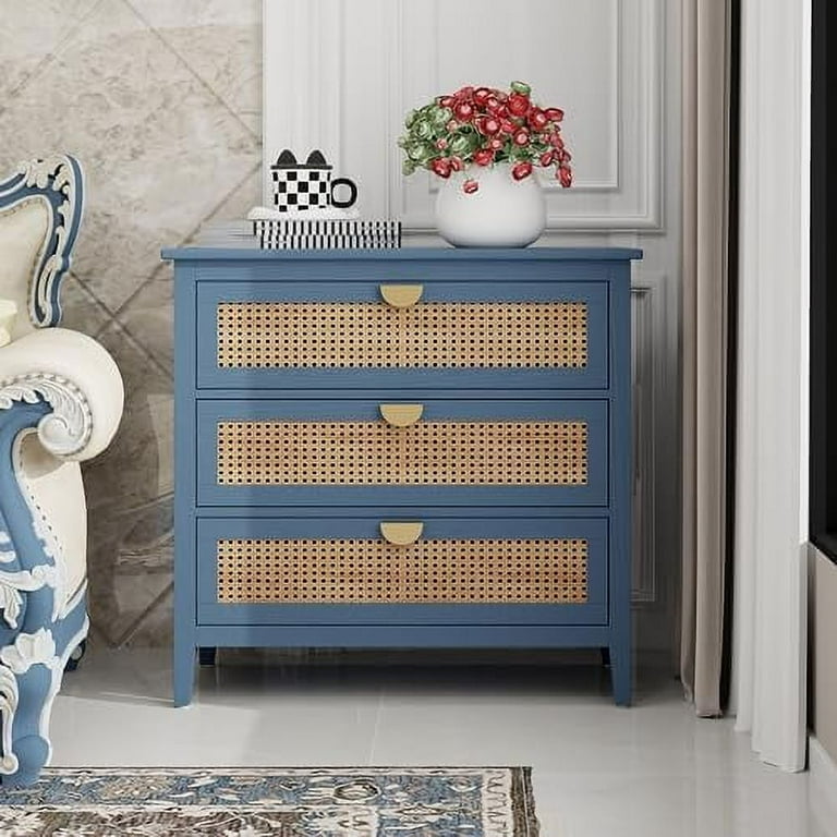 HBBOOMLIFE 3 Drawer Dresser Rattan Drawer Chest Modern Wood Chest