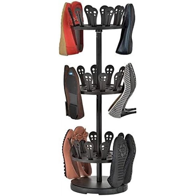 HBBOOMLIFE 3 Tier Revolving Shoe Rack Metal Rotating Free Standing Hanging Shoe Tree Organizer