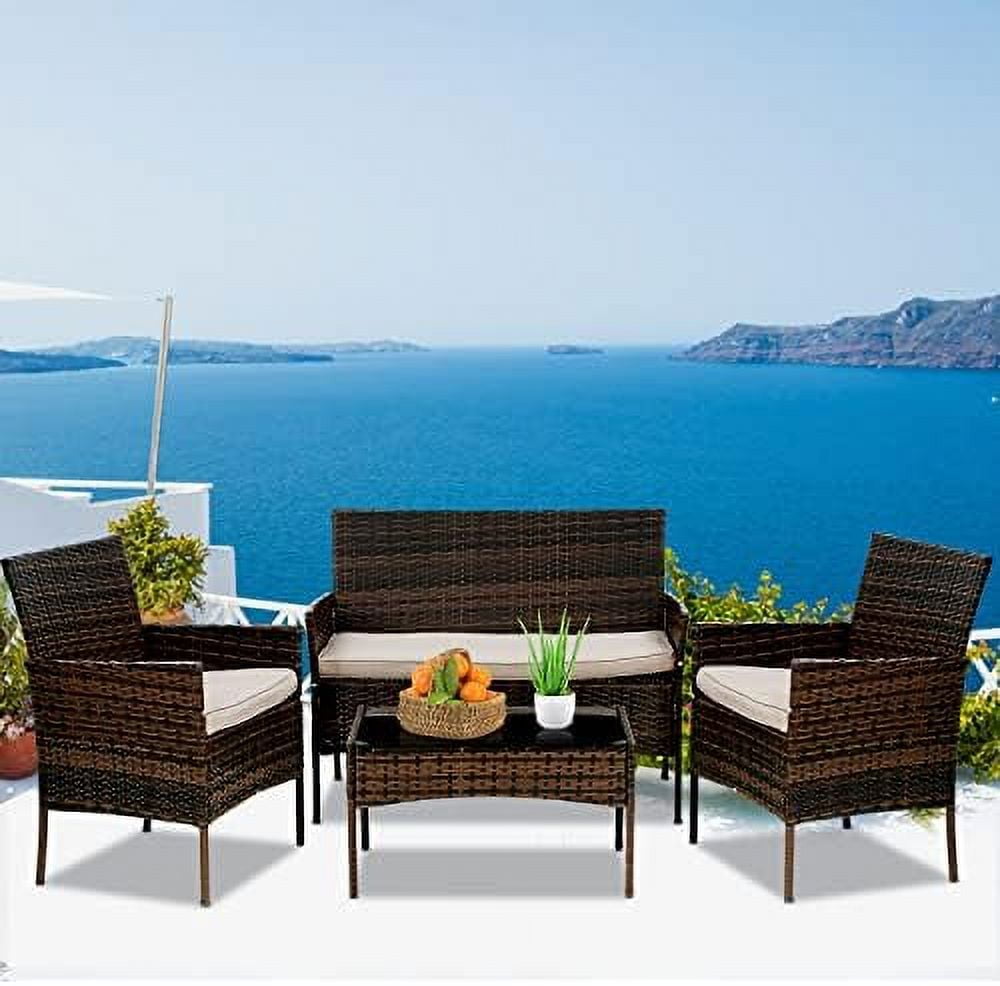 HBBOOMLIFE 4 Pieces Wicker Patio Set Conversation Chairs with Table